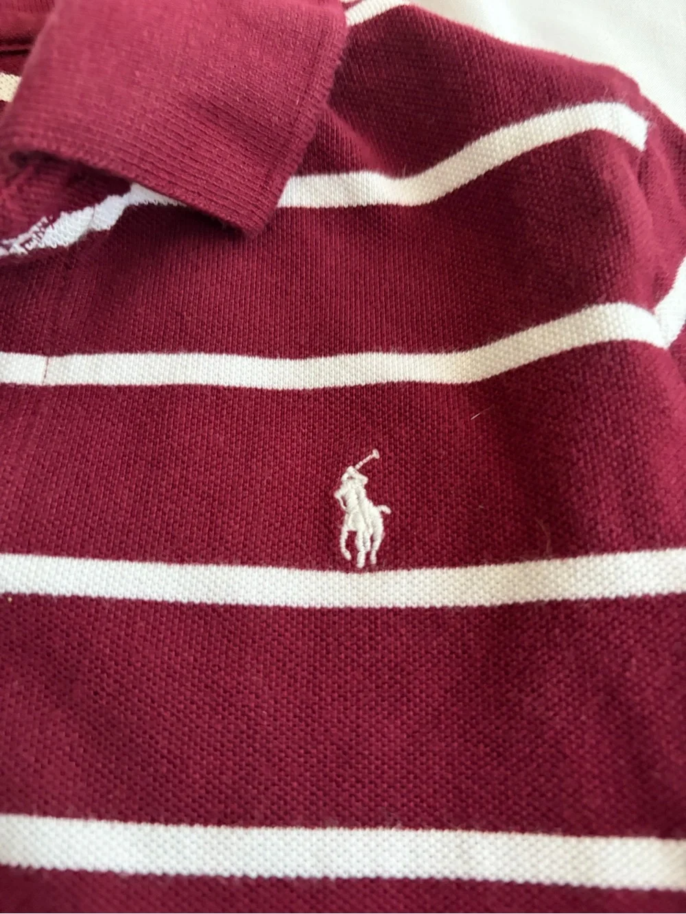 Polo by Ralph Lauren Boys' Burgundy and White Striped Polo Size 7